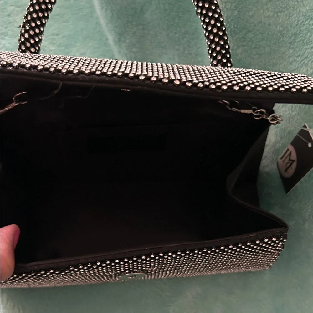 Jessica McClintock Black and White Polka Dot Clutch - Picture 7 of 7